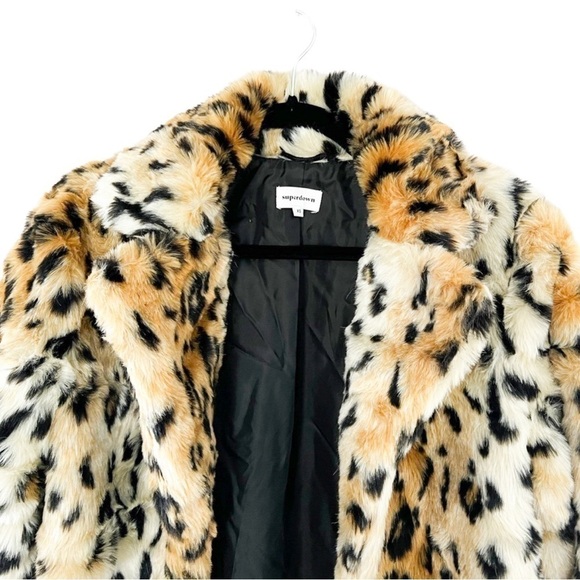 SUPERDOWN Faux Fur Animal Print Open Oversized Coat Sz XS - Picture 7 of 9